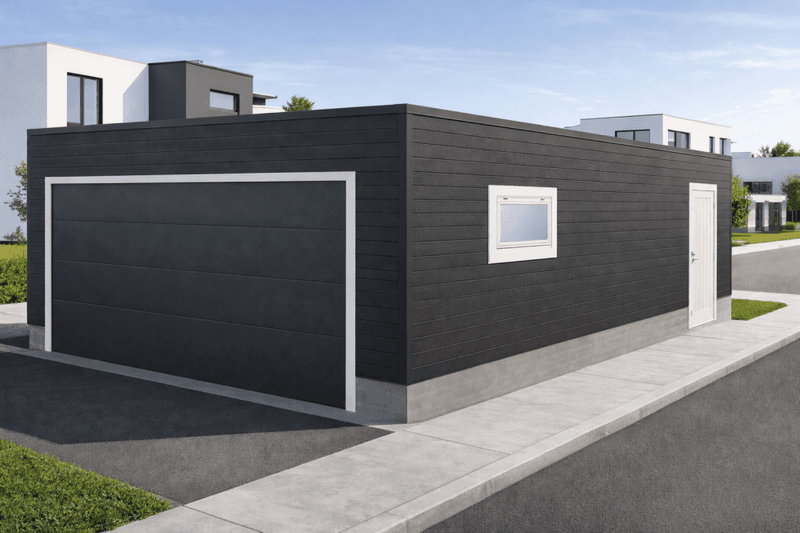 Dobbelgarasje 6,0 x 6,0 m – Funkis med flatt tak, ferdige elementer