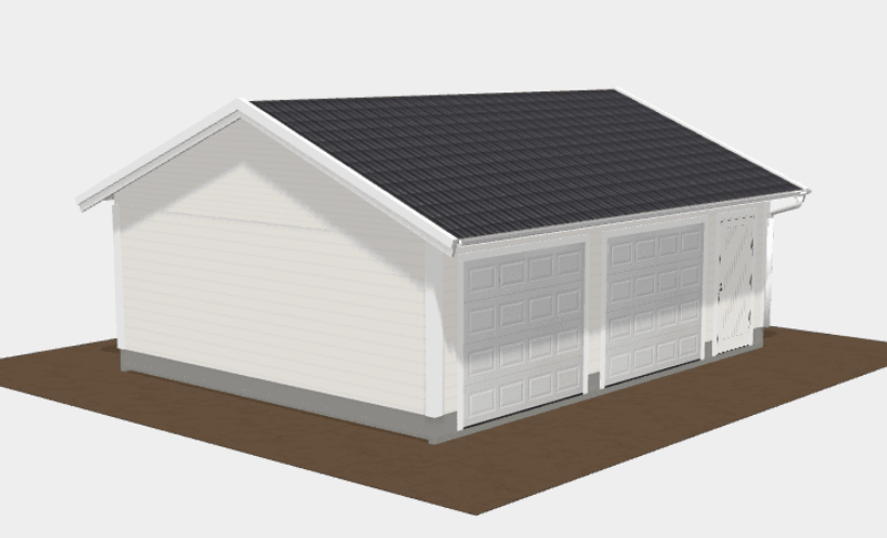 Dobbelgarasje 6,2 × 7,8 m – 22° saltak innkjøring på langside, ferdige elementer