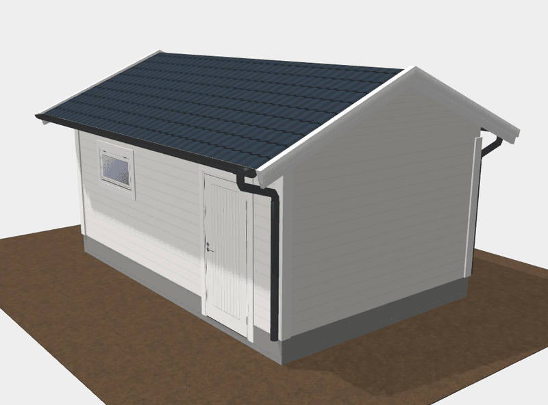 Enkelgarasje 3,6 x 6,0 meter med 22 graders saltak, ferdige elementer