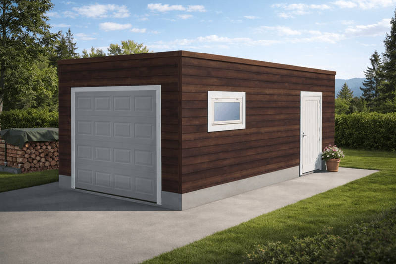 Enkelgarasje 3,6 x 6,0 m – Funkis med flatt tak, ferdige elementer