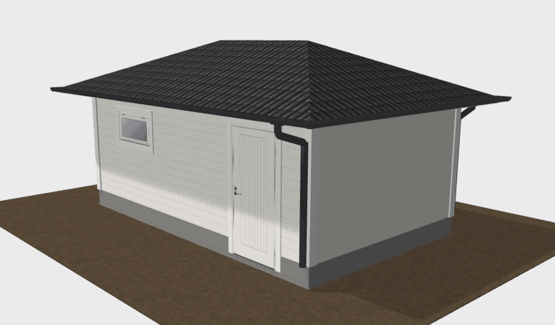 Enkelgarasje 3,6 × 6,0 m – helvalmet tak, ferdige elementer