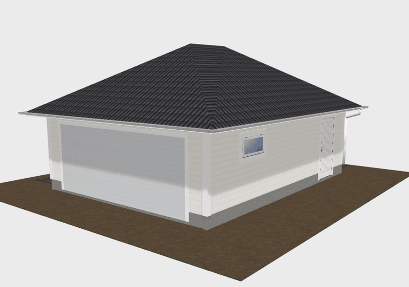 Enkelgarasje 3,6 × 6,0 m – helvalmet tak, ferdige elementer